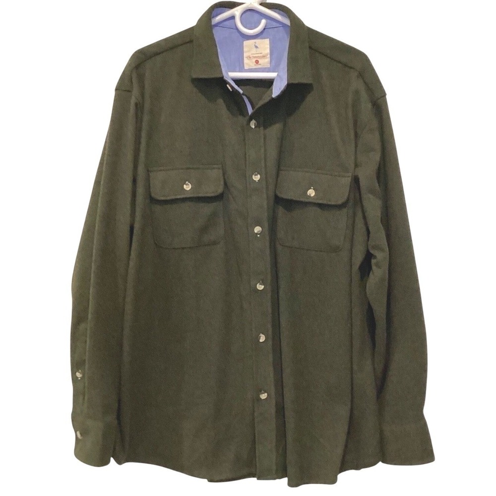 Tailorbyrd Flannel Shirt Long Sleeve Olive Green Chambray Collar Button Down XXL